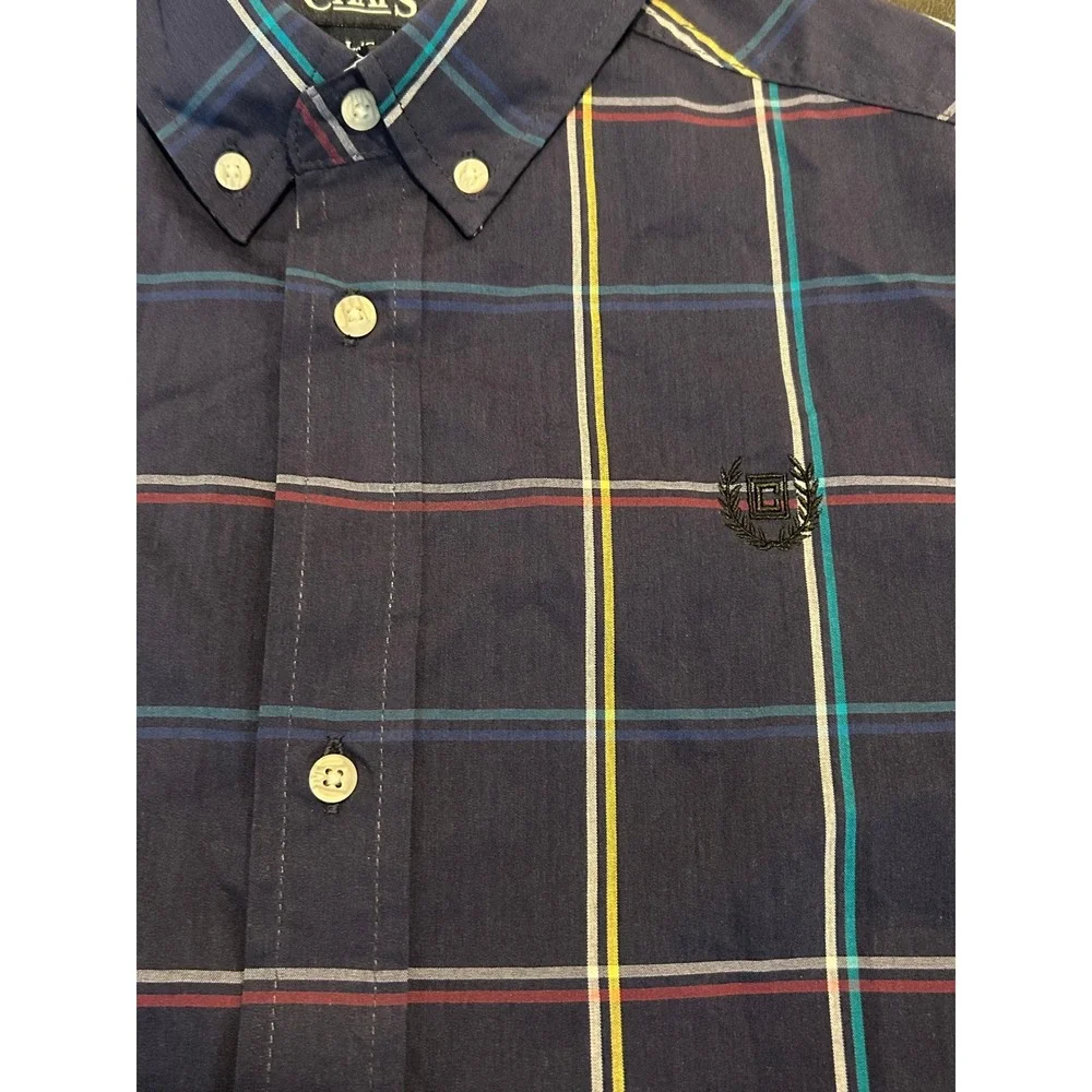 Chaps Boys Navy Blue Plaid Button Down Shirt Long Sleeve Size L 14/16 1513